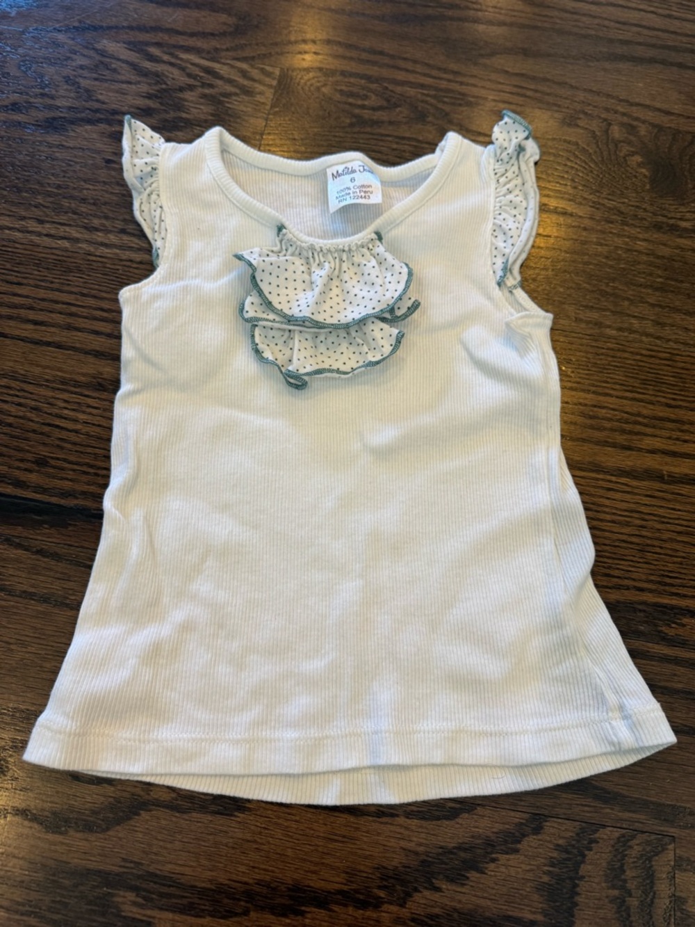 Matilda Jane white Ribbed Tank with Polka-Dot Ruffles